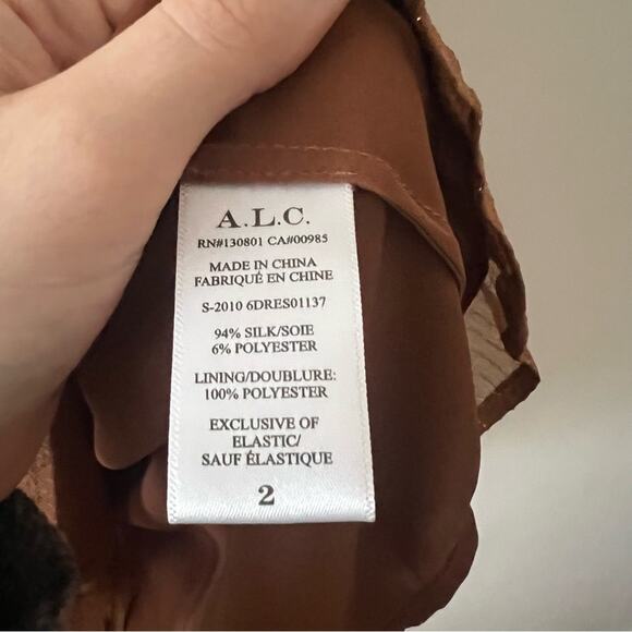A.L.C Silvie Metallic Silk Mini Dress Butterscotch - Picture 6 of 9